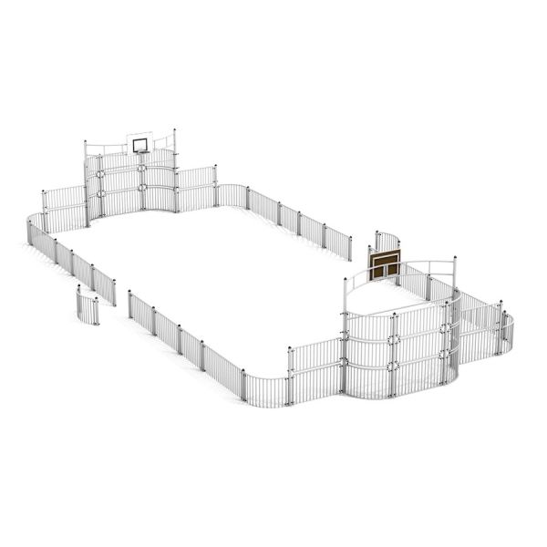 Multifunktionelt Sport Arena 9x18 m med basketballkurve og indgang.