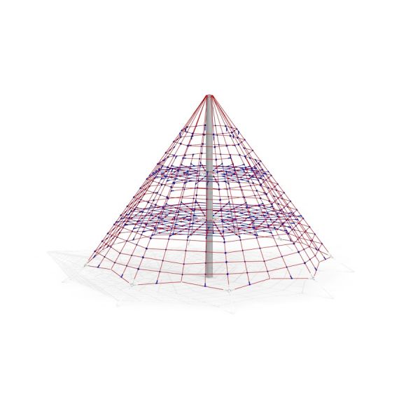 Tivano – Klatre pyramide i metal og reb på hvid baggrund.
