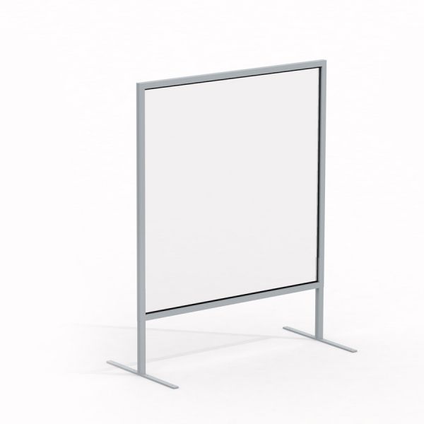 Gennemsigtig glasvæg på 80 x 80 cm med aluminiumsramme og støtteben.