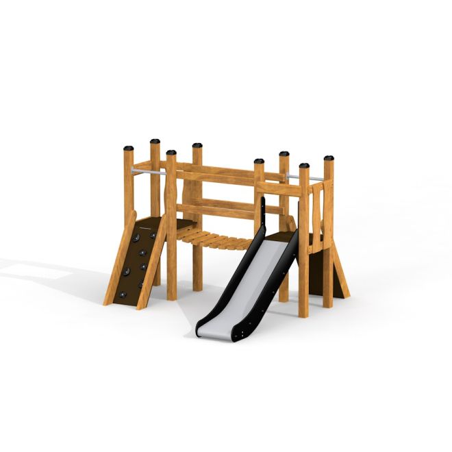 Mini Leg Moderne Natur – Legehus med rutsjebane i træ.