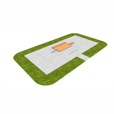 Skate Park 01A med rampe og gelænder på betonplads omgivet af græs.