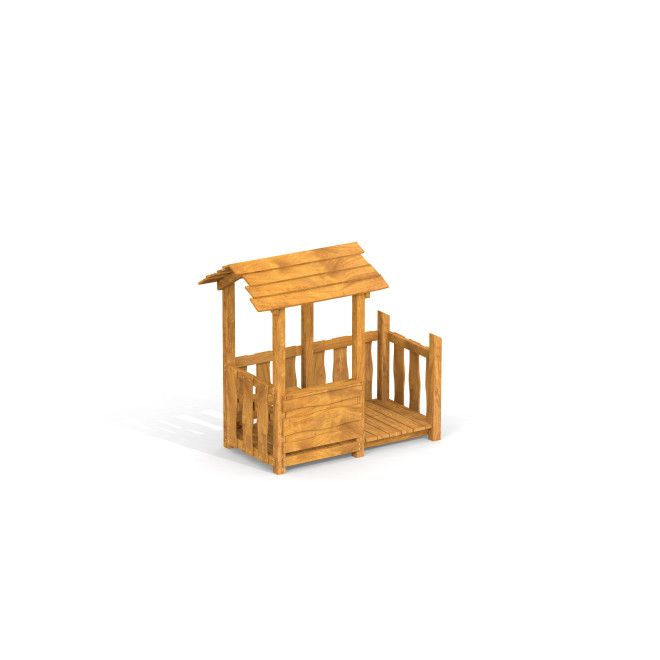 Træ legehus Veranda hus enkelt for børn med tag og gelænder.