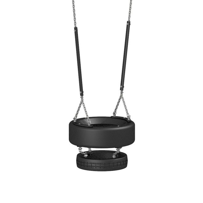 Sort TBS-2T gynge lavet af dæksler, hængt med kæder.