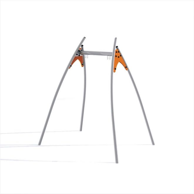 Stålgyngestativ med orange detaljer på hvid baggrund
