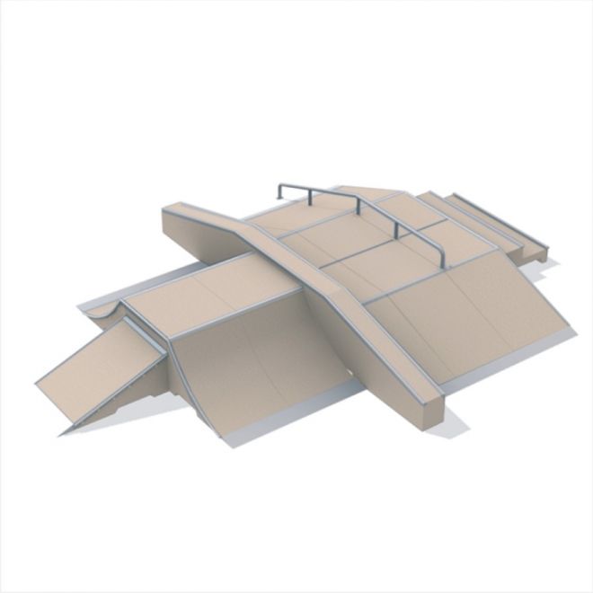 Beige Fun Box 6 skatepark med forskellige ramper og gelændere