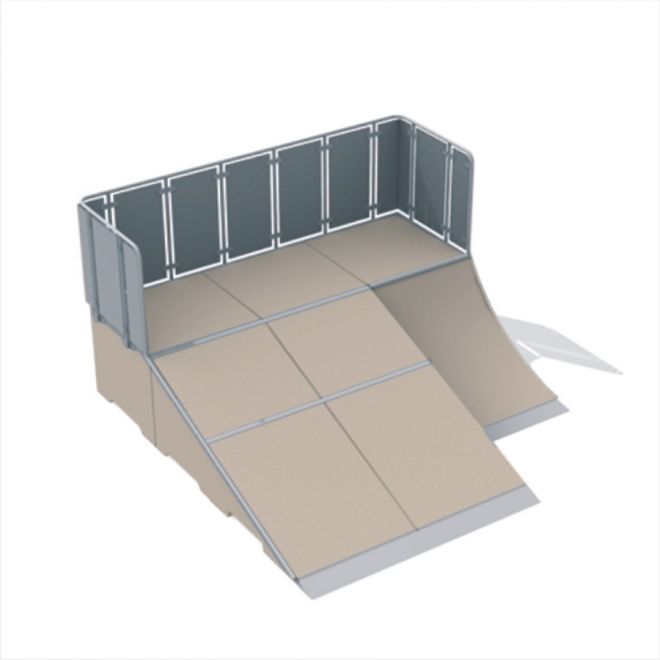 Quarter 2 skateboardrampe med to skråninger og sikkerhedsbarriere