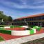 Moderne Multiarena i grønt og hvidt design foran skolebygning.
