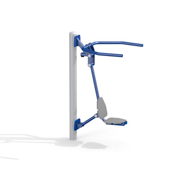 Pull Down motionsapparat til udendørs fitness i hvid og blå farve.